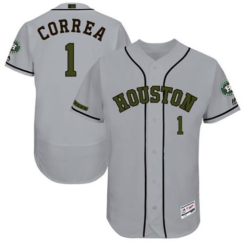 Astros #1 Carlos Correa Grey Flexbase Authentic Collection Memorial Day Stitched MLB Jersey